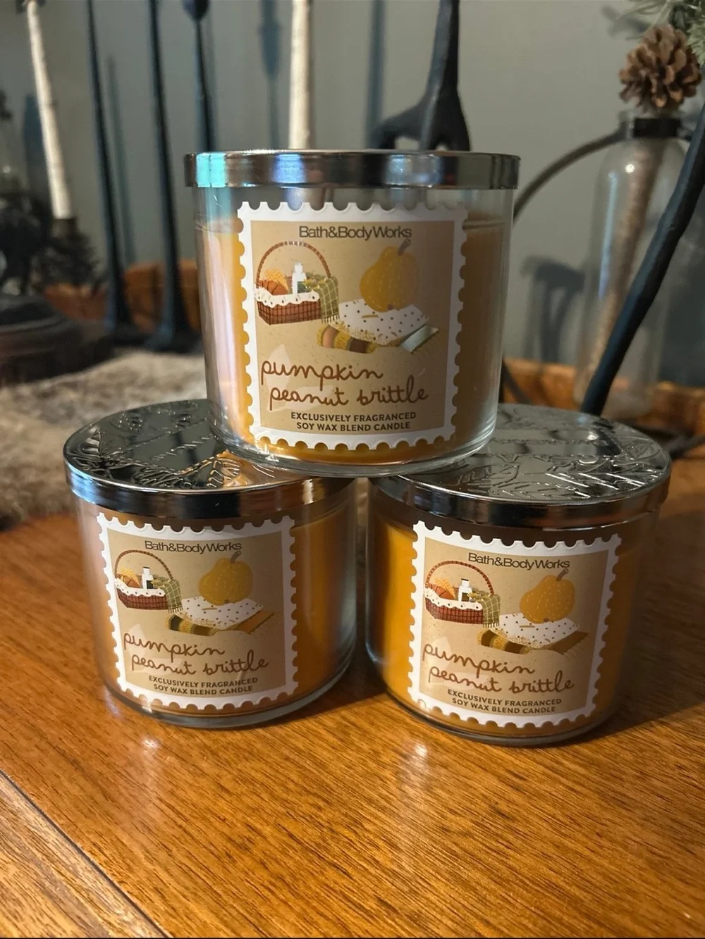 Bath & Body Works Pumpkin Peanut Brittle 3-Wick Candles - lot of 3 NWT - Picture 1 of 4